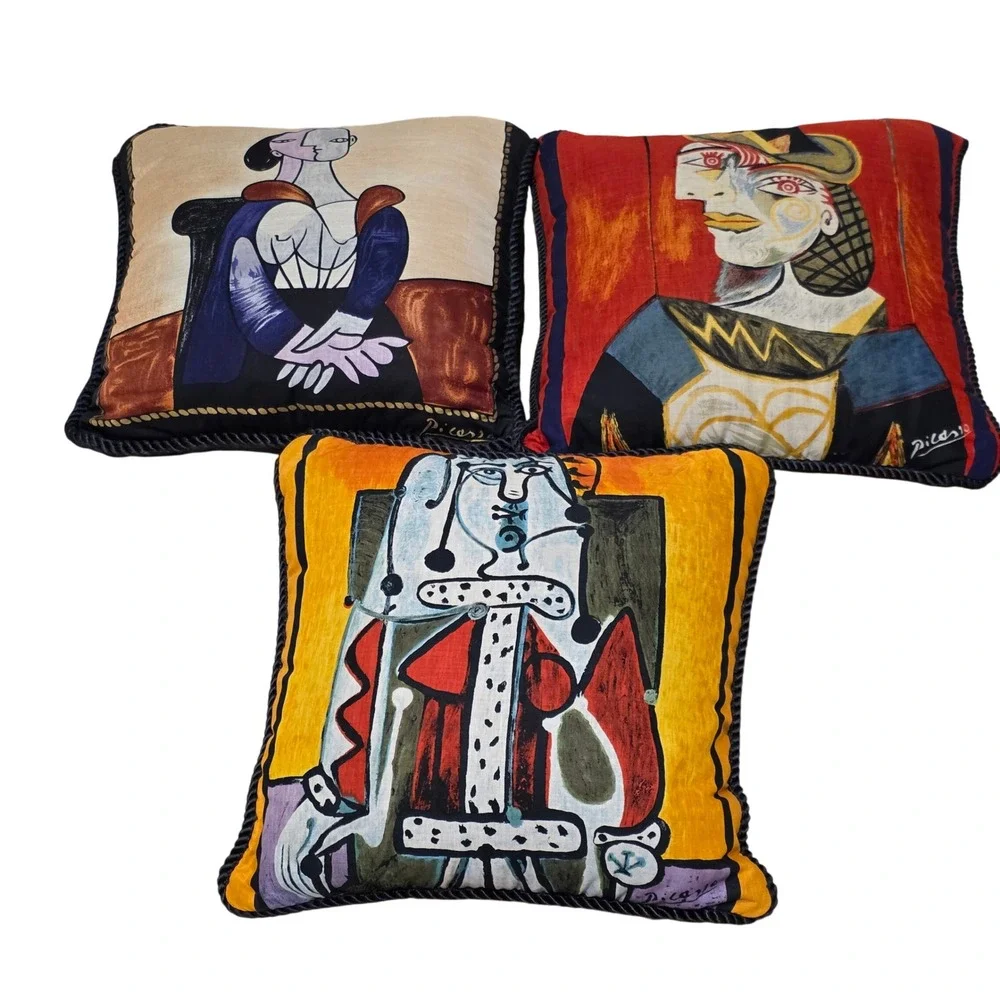 Picasso Art Cubist Portrait Silk Style Accent Pillows Modern Home Decor Set of 3